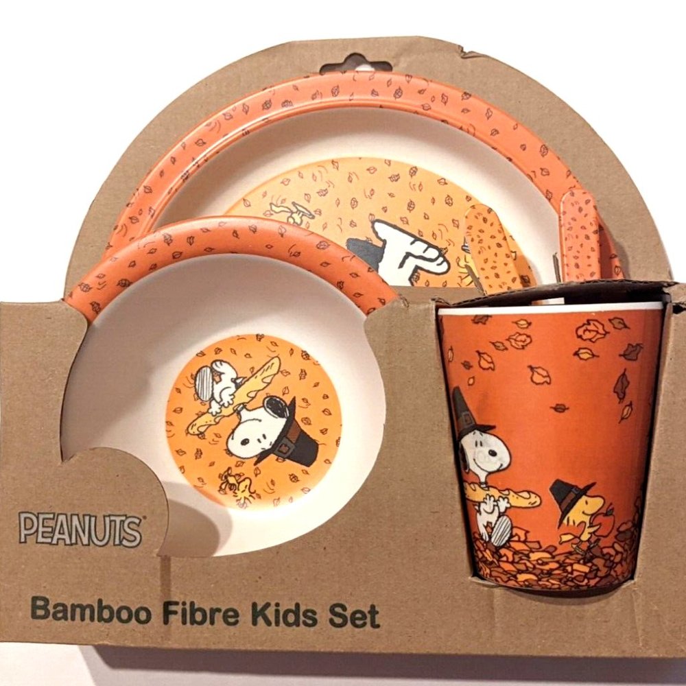 Peanuts Bamboo 5 Piece Thanksgiving Kids Dinnerware Set Pumpkin Pie NEW in box